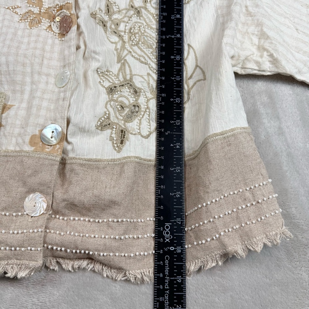 Faith by Celia Forrester Embroidered Linen Blend Floral Blouse Boho Artwear - Picture 8 of 10